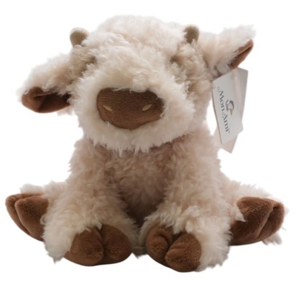 Mon Ami Caleb Cow Plush Kids 9"Cream Shaggy Farmhouse Stuffed Animal NWT